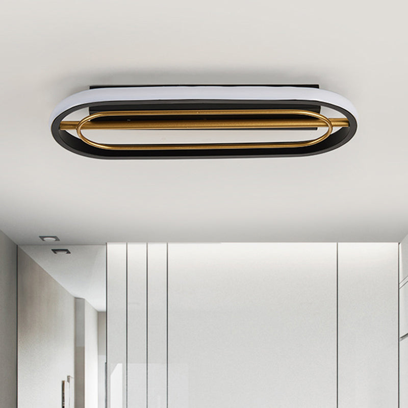 Metal Oval Ceiling Lamp Modernist Black and White/Black and Gold LED Flush Mount in Warm/White Light, 16"/23.5" Dia Clearhalo 'Ceiling Lights' 'Close To Ceiling Lights' 'Close to ceiling' 'Flush mount' Lighting' 1392414