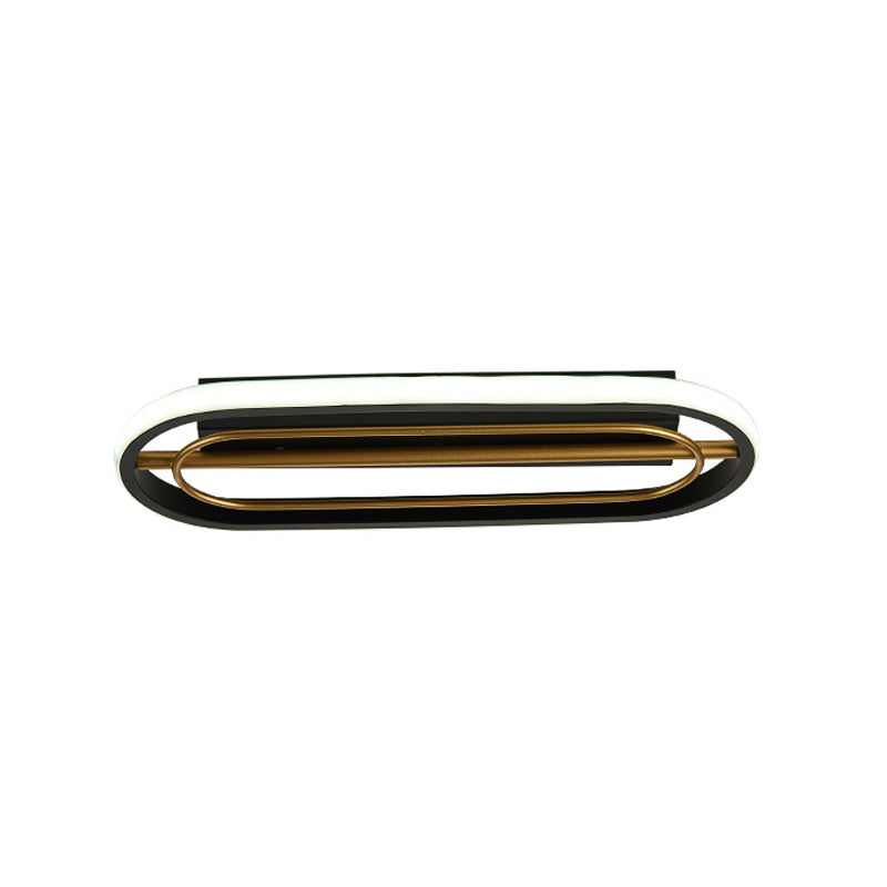 Metal Oval Ceiling Lamp Modernist Black and White/Black and Gold LED Flush Mount in Warm/White Light, 16"/23.5" Dia Clearhalo 'Ceiling Lights' 'Close To Ceiling Lights' 'Close to ceiling' 'Flush mount' Lighting' 1392415