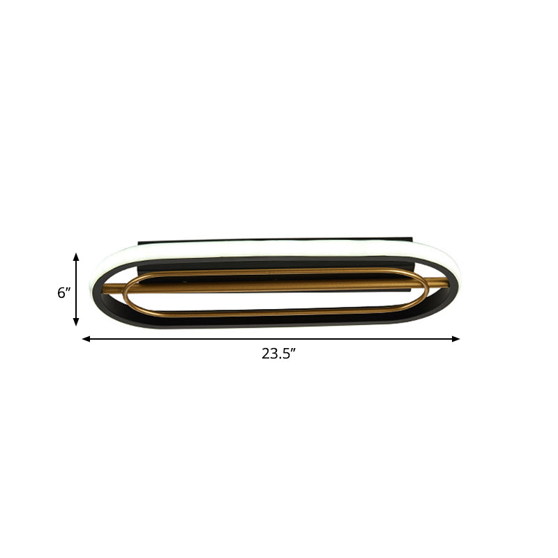 Metal Oval Ceiling Lamp Modernist Black and White/Black and Gold LED Flush Mount in Warm/White Light, 16"/23.5" Dia Clearhalo 'Ceiling Lights' 'Close To Ceiling Lights' 'Close to ceiling' 'Flush mount' Lighting' 1392417