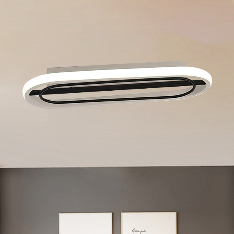 Metal Oval Ceiling Lamp Modernist Black and White/Black and Gold LED Flush Mount in Warm/White Light, 16"/23.5" Dia Black-White Clearhalo 'Ceiling Lights' 'Close To Ceiling Lights' 'Close to ceiling' 'Flush mount' Lighting' 1392418