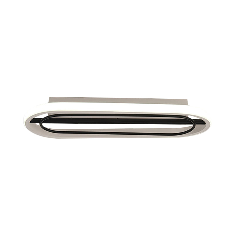 Metal Oval Ceiling Lamp Modernist Black and White/Black and Gold LED Flush Mount in Warm/White Light, 16"/23.5" Dia Clearhalo 'Ceiling Lights' 'Close To Ceiling Lights' 'Close to ceiling' 'Flush mount' Lighting' 1392421