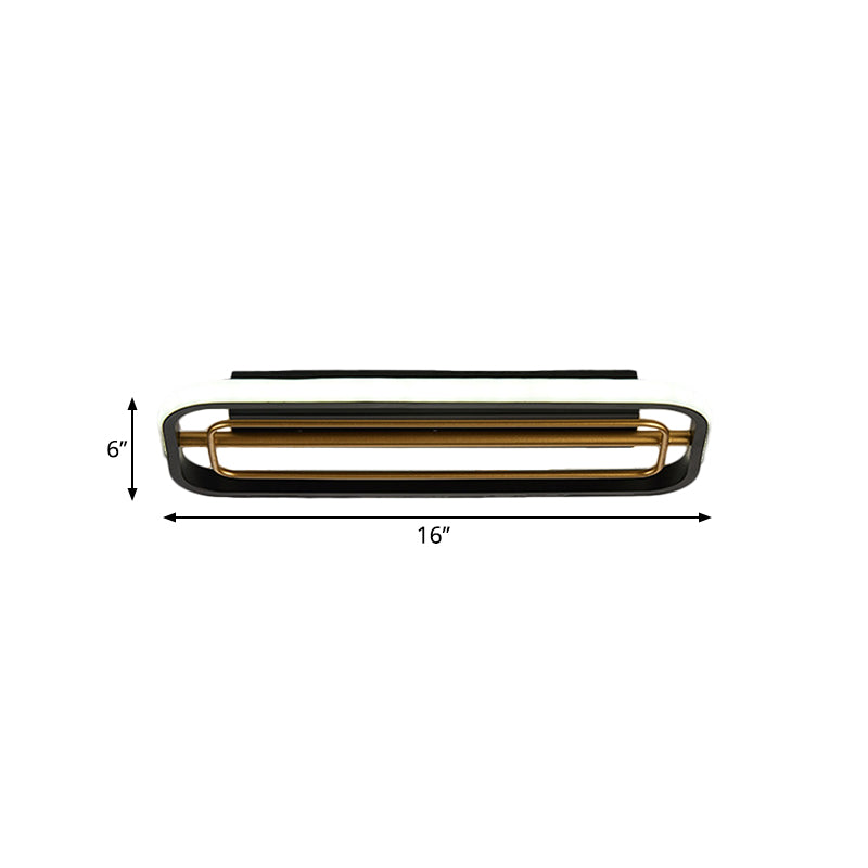 Rectangle Flush Mounted Modern Metallic Black and White/Black and Gold LED Ceiling Light in Warm/White Light, 16"/23.5" L Clearhalo 'Ceiling Lights' 'Close To Ceiling Lights' 'Close to ceiling' 'Flush mount' Lighting' 1392427