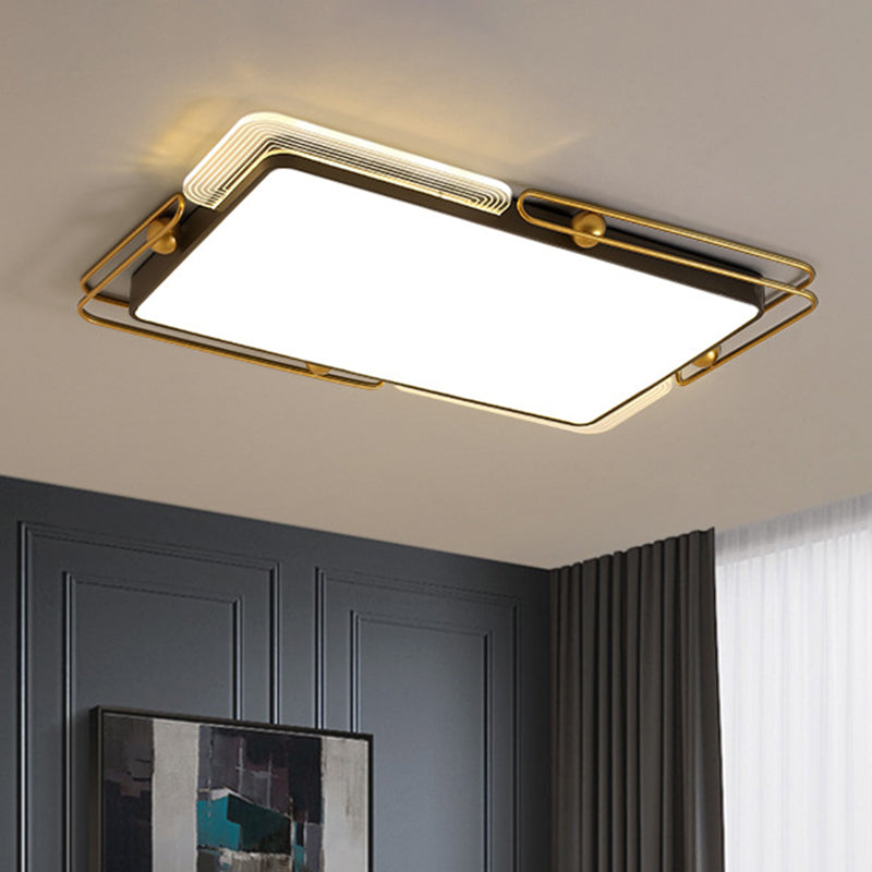 Square/Rectangular Flush Lighting Modernist Metal LED Ceiling Mounted in Black and Gold, 16.5"/20.5"/35.5" Dia Black-Gold 35.5" Clearhalo 'Ceiling Lights' 'Close To Ceiling Lights' 'Close to ceiling' 'Flush mount' Lighting' 1392440