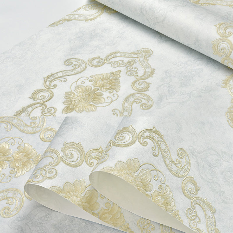 Embossed Stain-Proof Wallpaper Nostalgic Medallion Wall Art for Living Room, Light Color Clearhalo 'Vintage wall decor' 'Vintage' 'Wallpaper' Wall Decor' 1392720