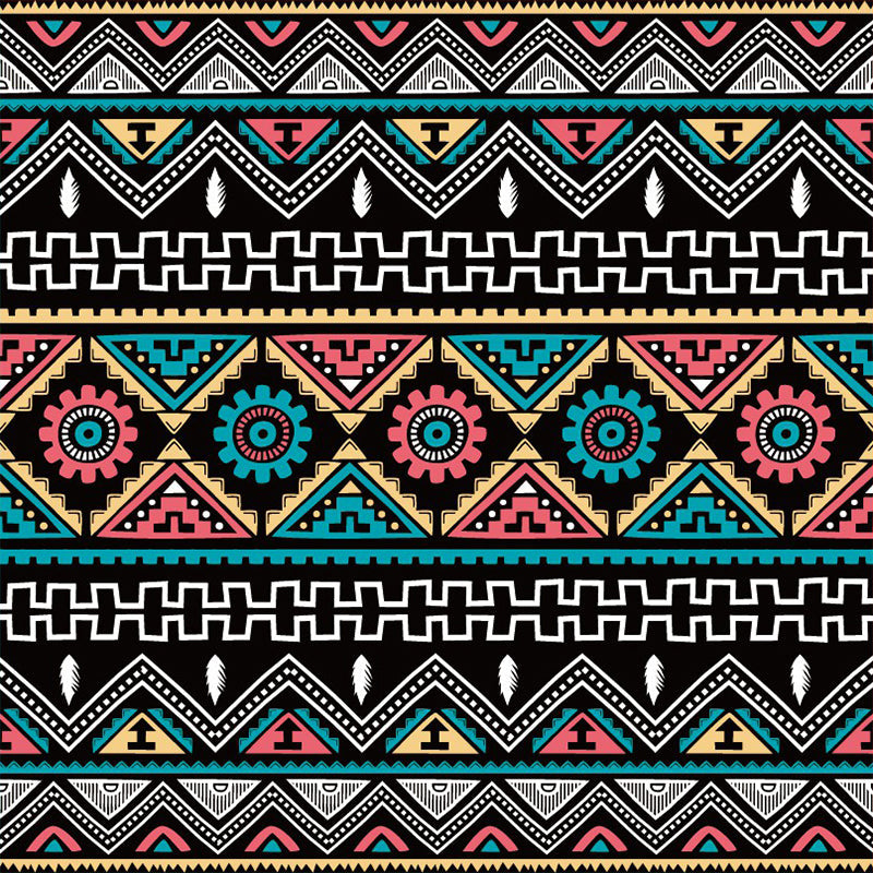 Seamless Tribal Stripe Mural Wallpaper Red-Yellow-Green Bohemian Wall Decor for Home Clearhalo 'Wall Decor' 'Wall Mural' 1393560