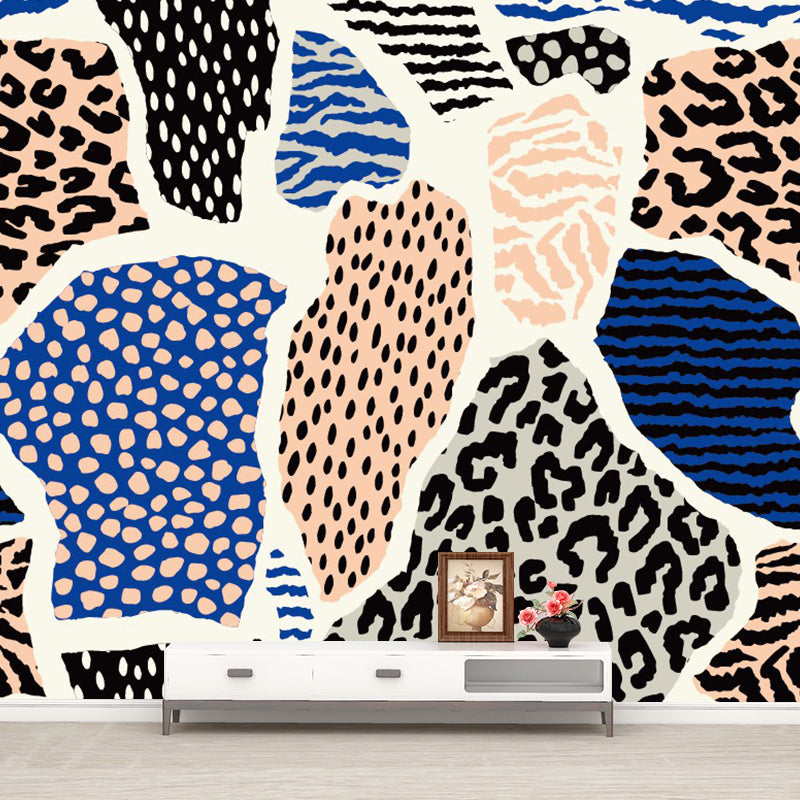 Animal Skin Print Mural Decal Orange-Blue Boho Chic Wall Art for Living Room, Size Optional Orange-Blue Clearhalo 'Wall Decor' 'Wall Mural' 1393597
