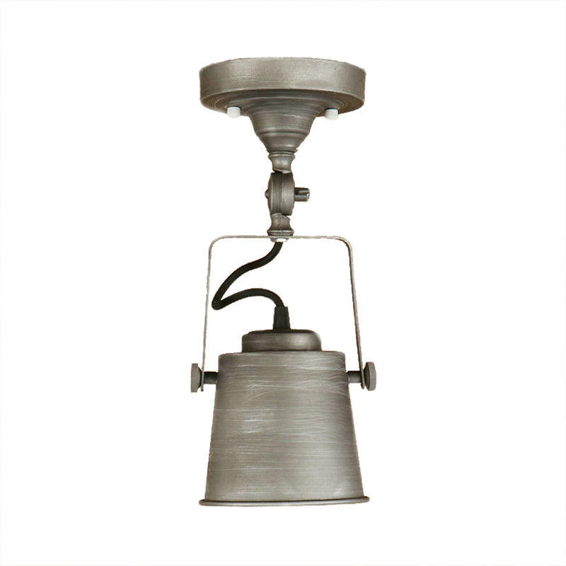 Bucket Shade Living Room Ceiling Lamp Antique Style Metal 1 Bulb Black/Rust Rotatable Semi Flush Pendant Light Clearhalo 'Ceiling Lights' 'Close To Ceiling Lights' 'Close to ceiling' 'Semi-flushmount' Lighting' 139450
