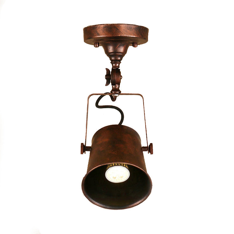 Bucket Shade Living Room Ceiling Lamp Antique Style Metal 1 Bulb Black/Rust Rotatable Semi Flush Pendant Light Clearhalo 'Ceiling Lights' 'Close To Ceiling Lights' 'Close to ceiling' 'Semi-flushmount' Lighting' 139454