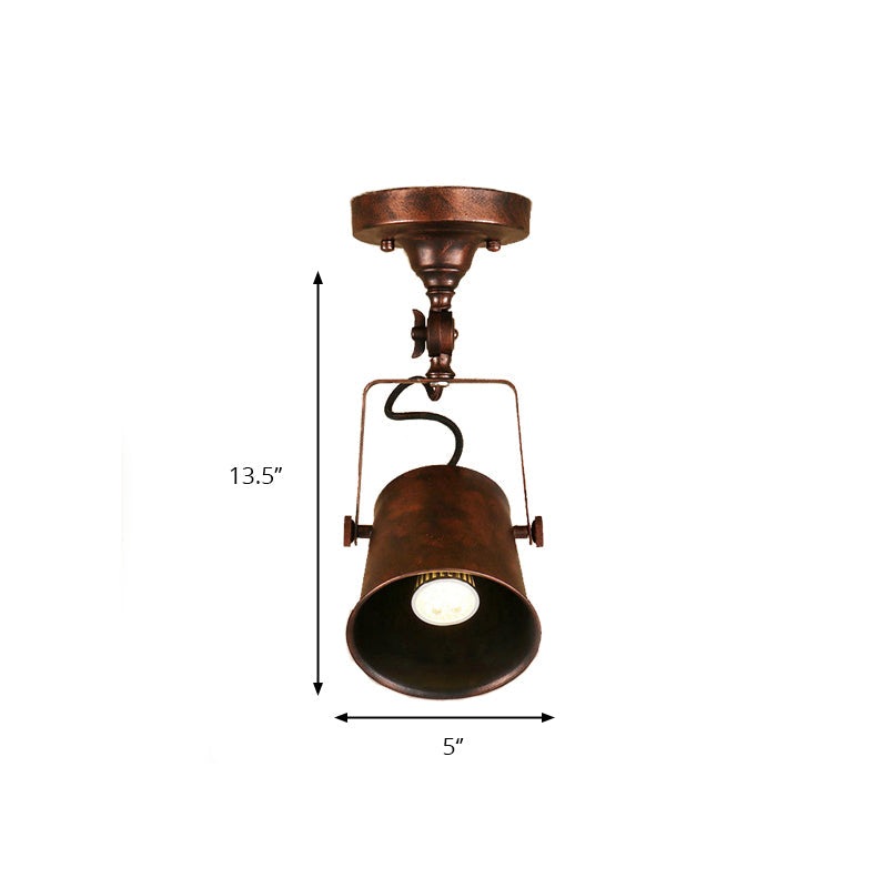 Bucket Shade Living Room Ceiling Lamp Antique Style Metal 1 Bulb Black/Rust Rotatable Semi Flush Pendant Light Clearhalo 'Ceiling Lights' 'Close To Ceiling Lights' 'Close to ceiling' 'Semi-flushmount' Lighting' 139455
