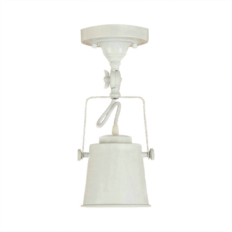 Bucket Shade Living Room Ceiling Lamp Antique Style Metal 1 Bulb Black/Rust Rotatable Semi Flush Pendant Light Clearhalo 'Ceiling Lights' 'Close To Ceiling Lights' 'Close to ceiling' 'Semi-flushmount' Lighting' 139458