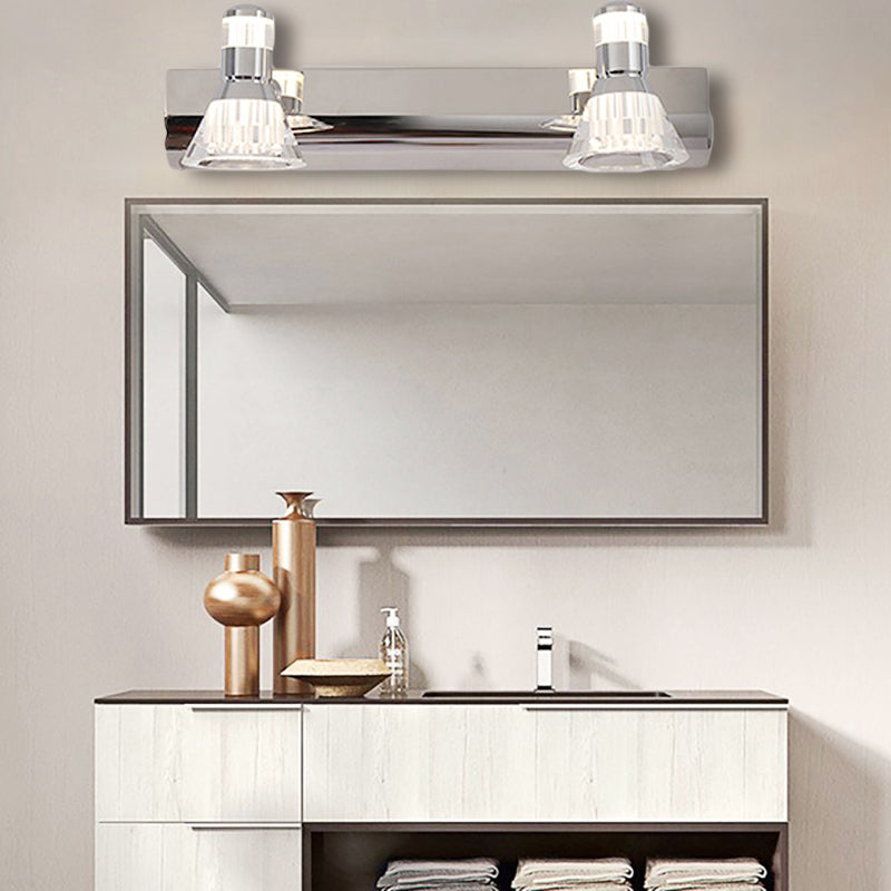 Contemporary Style Conic Sconce Light Aluminum 2/3/4 Lights Bathroom Stainless Steel Vanity Lighting, Warm/White Light Clearhalo 'Cast Iron' 'Glass' 'Industrial' 'Modern wall lights' 'Modern' 'Tiffany' 'Traditional wall lights' 'Vanity Lights' 'Wall Lights' Lighting' 139490
