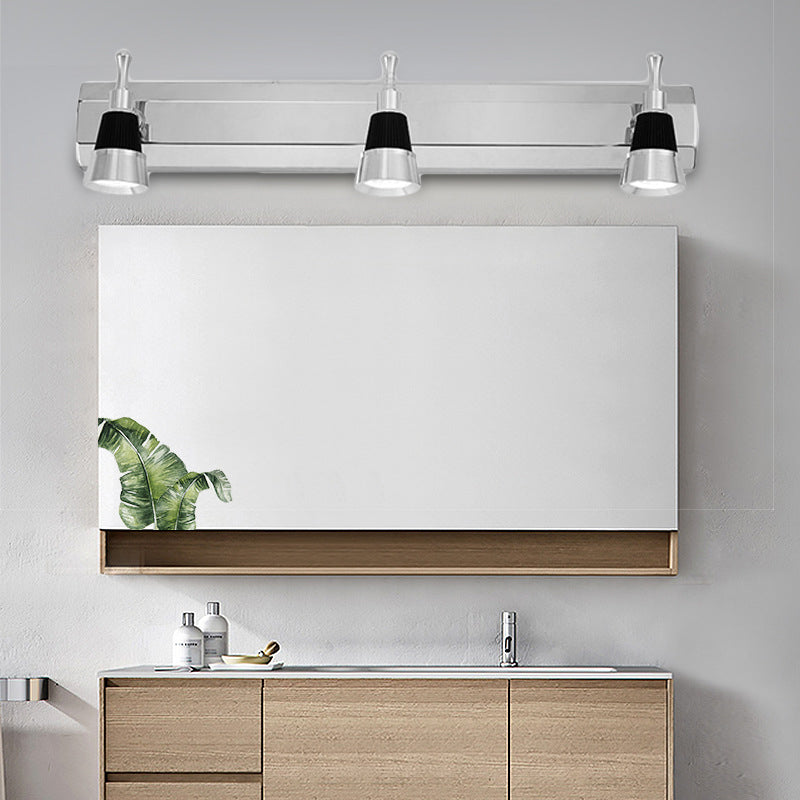 Modernist Cone Vanity Light Aluminum Warm/White Lighting 2/3-Light Bathroom Wall Lamp in Stainless Steel 3.0 Stainless-Steel Clearhalo 'Cast Iron' 'Glass' 'Industrial' 'Modern wall lights' 'Modern' 'Tiffany' 'Traditional wall lights' 'Vanity Lights' 'Wall Lights' Lighting' 139512