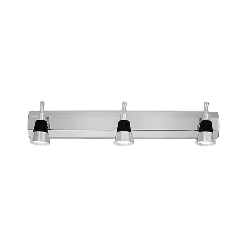 Modernist Cone Vanity Light Aluminum Warm/White Lighting 2/3-Light Bathroom Wall Lamp in Stainless Steel Clearhalo 'Cast Iron' 'Glass' 'Industrial' 'Modern wall lights' 'Modern' 'Tiffany' 'Traditional wall lights' 'Vanity Lights' 'Wall Lights' Lighting' 139514
