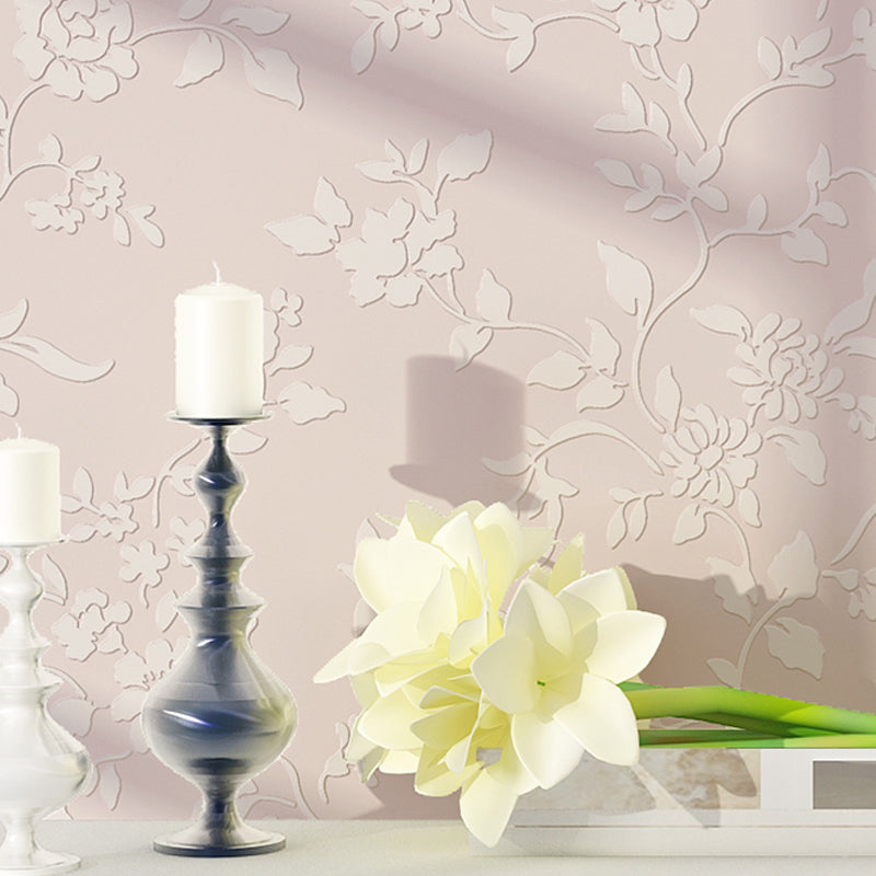 Flower Printed Wallpaper Roll Rustic Semi-Gloss Wall Covering in Pastel Color for Girls Room Light Pink Clearhalo 'Country wall decor' 'Rustic' 'Wallpaper' Wall Decor' 1395473