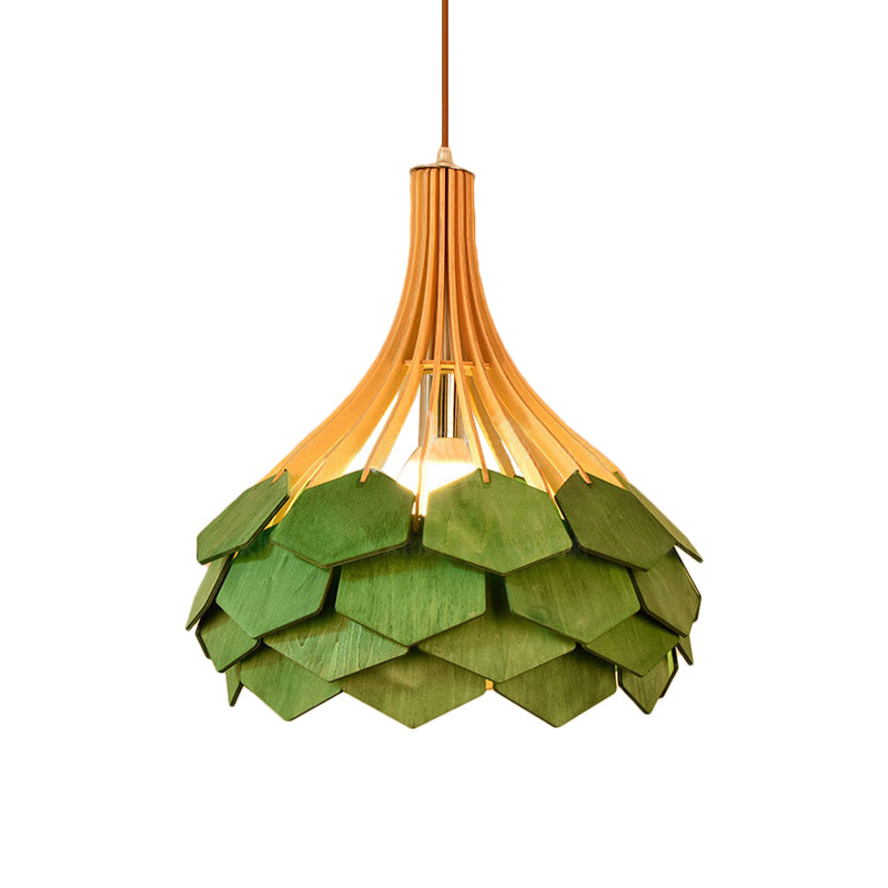 Pine Cone Hanging Light Fixture Modern Style Wood 1 Bulb Red/Blue Pendant Lamp for Dining Room Clearhalo 'Ceiling Lights' 'Modern Pendants' 'Modern' 'Pendant Lights' 'Pendants' Lighting' 139577
