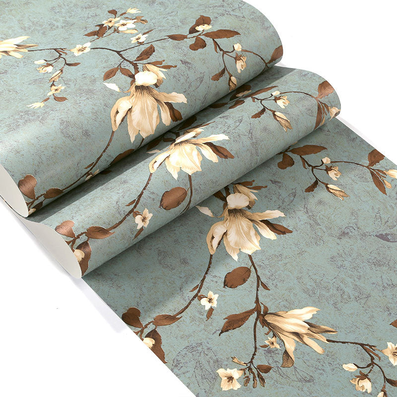 Non-Woven Unpasted Wallpaper Countryside Magnolia Print Wall Covering for Living Room Clearhalo 'Country wall decor' 'Rustic' 'Wallpaper' Wall Decor' 1395791