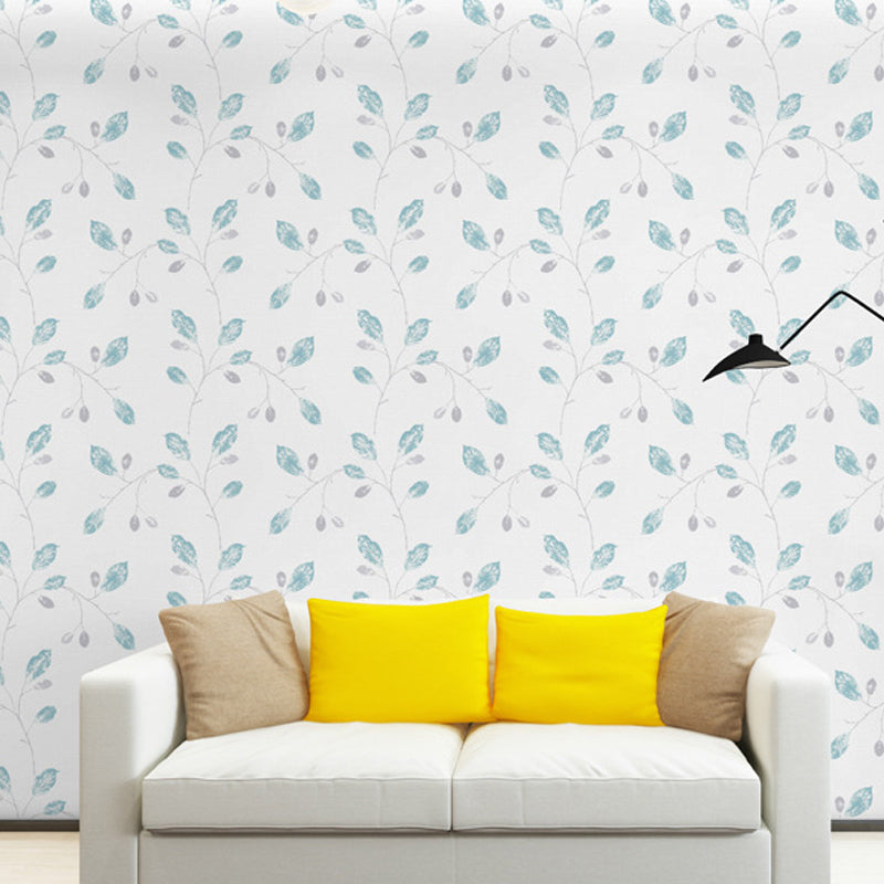 Plants Leaf Wallpaper Roll Country Style Smooth Wall Art in Light Color for Home Turquoise Clearhalo 'Country wall decor' 'Rustic' 'Wallpaper' Wall Decor' 1395823