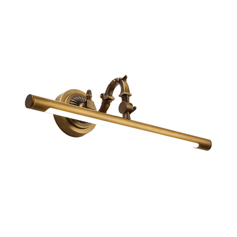 Metallic Tubular Wall Sconce Vintage Style 14"/18" W LED Vanity Wall Light with Curved Arm in Brass for Bathroom Clearhalo 'Cast Iron' 'Glass' 'Industrial' 'Modern wall lights' 'Modern' 'Tiffany' 'Traditional wall lights' 'Vanity Lights' 'Wall Lights' Lighting' 139601