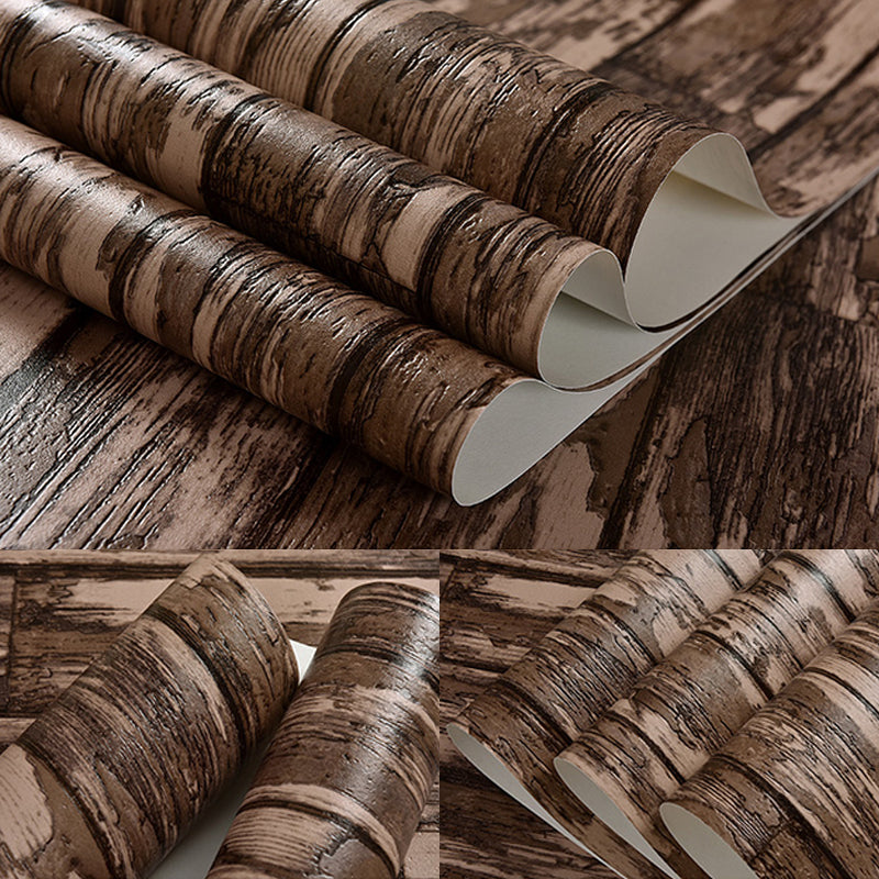 Weathered Wood Look Wallpaper in Dark Color Countryside Wall Art for Dining Room Dark Brown Clearhalo 'Country wall decor' 'Rustic' 'Wallpaper' Wall Decor' 1396198