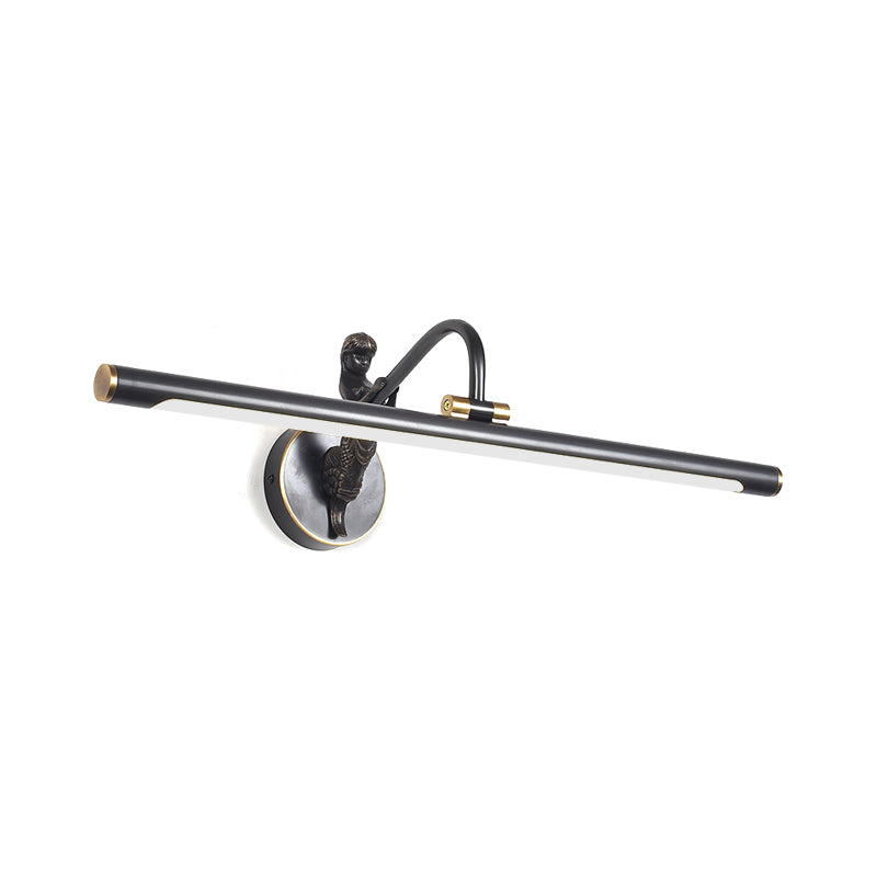 Brass/Black Finish Linear Vanity Lighting with Mermaid Accent Modern Style LED Metallic Wall Sconce, 14"/18" W Clearhalo 'Cast Iron' 'Glass' 'Industrial' 'Modern wall lights' 'Modern' 'Tiffany' 'Traditional wall lights' 'Vanity Lights' 'Wall Lights' Lighting' 139622