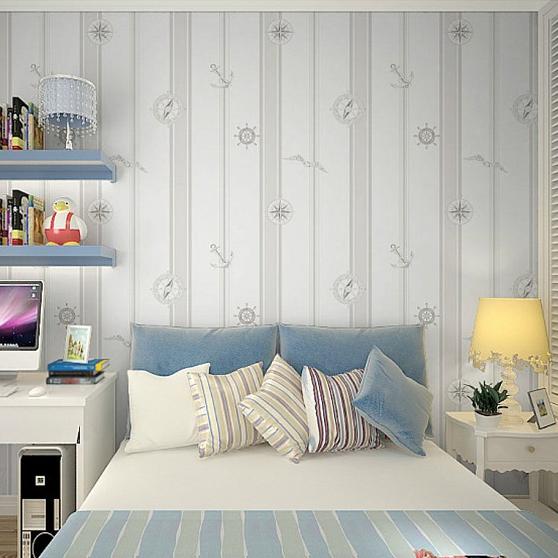 Novelty Stripe Wallpaper Pastel Color Nautical Wall Covering for Childrens Bedroom Light Gray Clearhalo 'Wall Decor' 'Wallpaper' 1396516