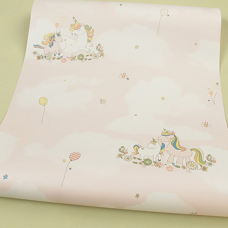 Cute Cartoon Unicorn Wallpaper for Childrens Bedroom, Soft Color, 31' L x 20.5" W Clearhalo 'Wall Decor' 'Wallpaper' 1396545
