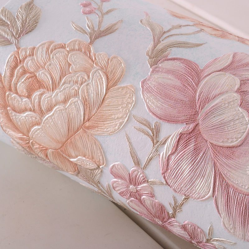 Enchanting Blossoming Peony Wallpaper for Bedroom, Pastel Color, 33' L x 20.5" W Light Blue Clearhalo 'Country wall decor' 'Rustic' 'Wallpaper' Wall Decor' 1397112
