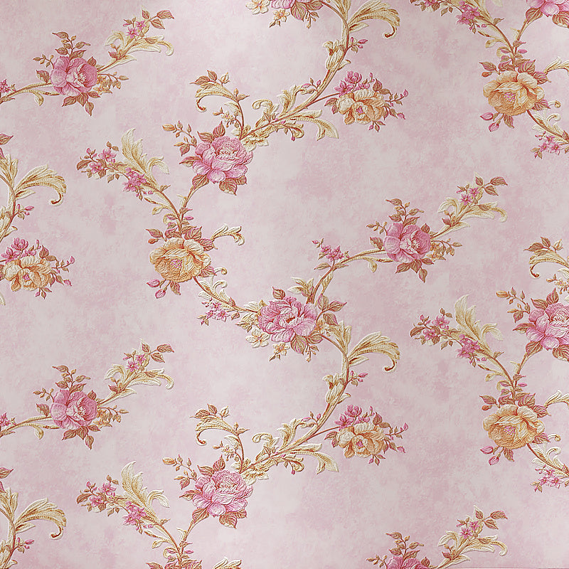 Pastel Color Rustic Wallpaper Roll 33' L x 20.5" W Peony and Branch Wall Decor for Home Clearhalo 'Country wall decor' 'Rustic' 'Wallpaper' Wall Decor' 1397246