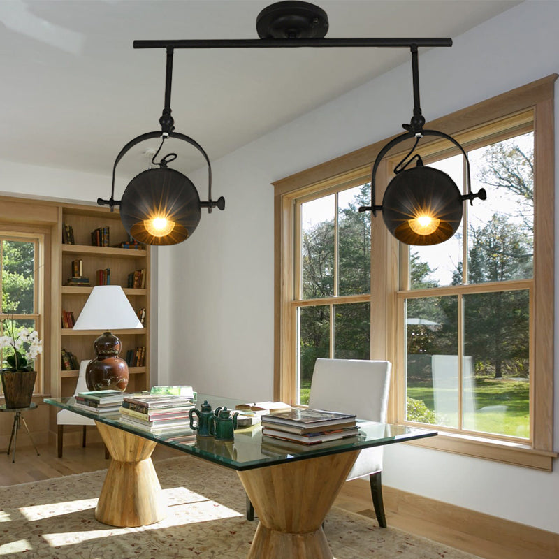 2/3/4-Bulb Ball Shade Track Light Industrial Style Black Metallic Rotatable Semi Flush Mount Light for Living Room 2 Black Clearhalo 'Ceiling Lights' 'Close To Ceiling Lights' 'Close to ceiling' 'Semi-flushmount' Lighting' 139808