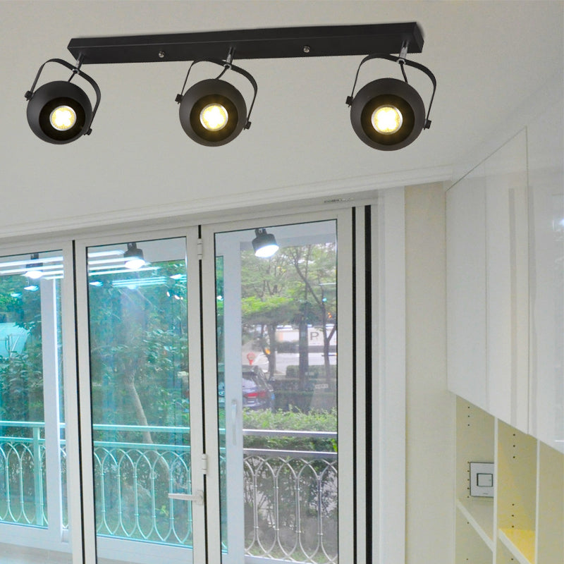 2/3/4-Bulb Ball Shade Track Light Industrial Style Black Metallic Rotatable Semi Flush Mount Light for Living Room 3 Black Clearhalo 'Ceiling Lights' 'Close To Ceiling Lights' 'Close to ceiling' 'Semi-flushmount' Lighting' 139812