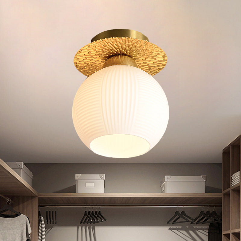 Global Semi Flush Contemporary Clear/White/Blue Prism Glass Single Bulb Hallway Close to Ceiling Light White Clearhalo 'Ceiling Lights' 'Close To Ceiling Lights' 'Close to ceiling' 'Glass shade' 'Glass' 'Pendant Lights' 'Semi-flushmount' Lighting' 1398844