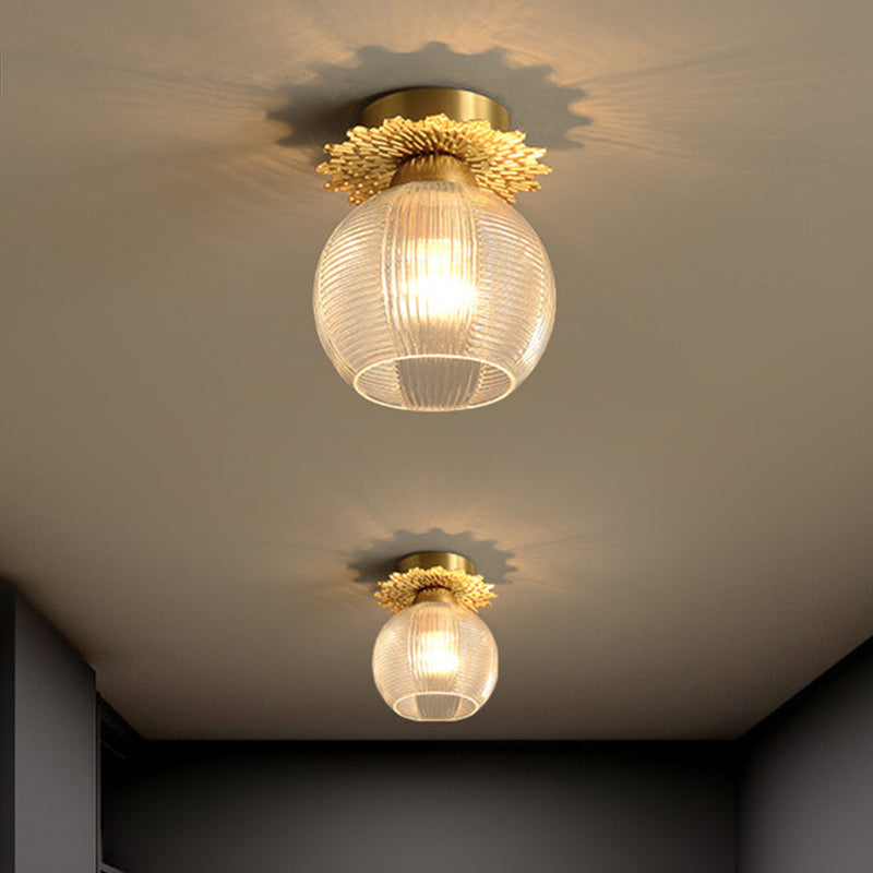 Global Semi Flush Contemporary Clear/White/Blue Prism Glass Single Bulb Hallway Close to Ceiling Light Clearhalo 'Ceiling Lights' 'Close To Ceiling Lights' 'Close to ceiling' 'Glass shade' 'Glass' 'Pendant Lights' 'Semi-flushmount' Lighting' 1398856