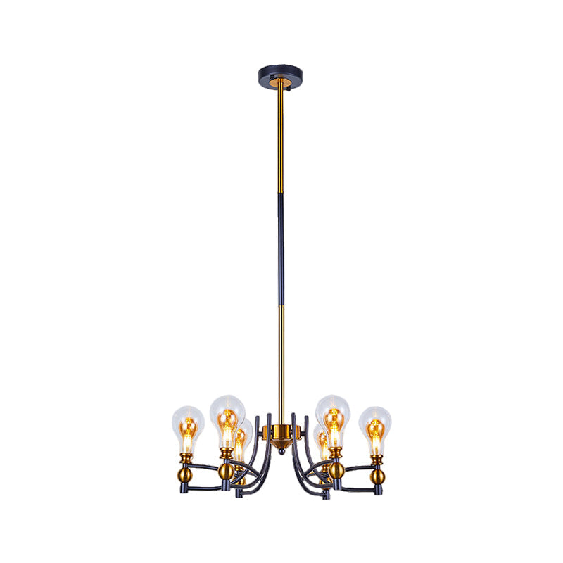 Clear Glass Bulb Shape Down Lighting Contemporary 6/8 Lights Black and Gold Hanging Chandelier with Curved Arm Clearhalo 'Ceiling Lights' 'Chandeliers' 'Glass shade' 'Glass' 'Modern Chandeliers' 'Modern' Lighting' 1398974