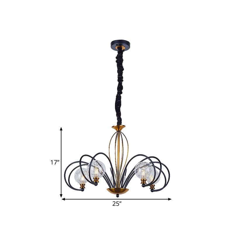 Black-Gold Modo Ceiling Chandelier Simplicity 5/8 Bulbs Clear Glass Arched Arm Pendant Light Fixture Clearhalo 'Ceiling Lights' 'Chandeliers' 'Modern Chandeliers' 'Modern' Lighting' 1399001