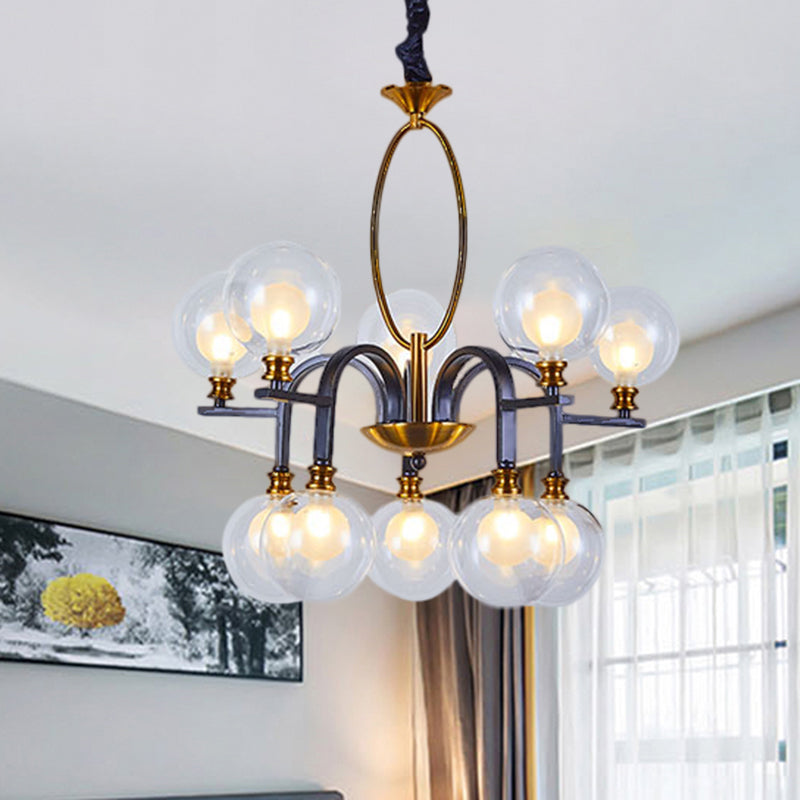 Clear Glass Oval Down Lighting Minimalism 10/12/16-Head Black-Gold Pendant Chandelier with Curvy Arm Clearhalo 'Ceiling Lights' 'Chandeliers' 'Close To Ceiling Lights' 'Glass shade' 'Glass' 'Modern Chandeliers' 'Modern' Lighting' 1399191