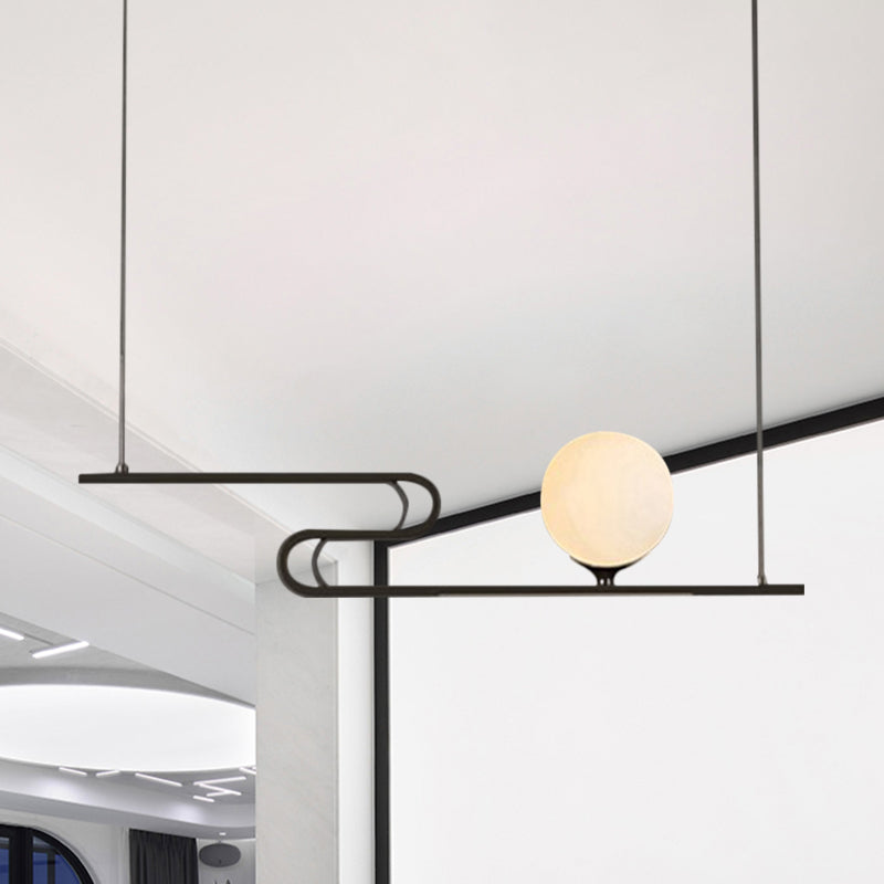 Simplicity Modo Hanging Chandelier Milky Glass 1/2-Head Dining Hall Island Lamp with Folding Line Design in Black 1 Black Clearhalo 'Ceiling Lights' 'Chandeliers' 'Glass shade' 'Glass' 'Island Lights' 'Pendant Lights' Lighting' 1399233