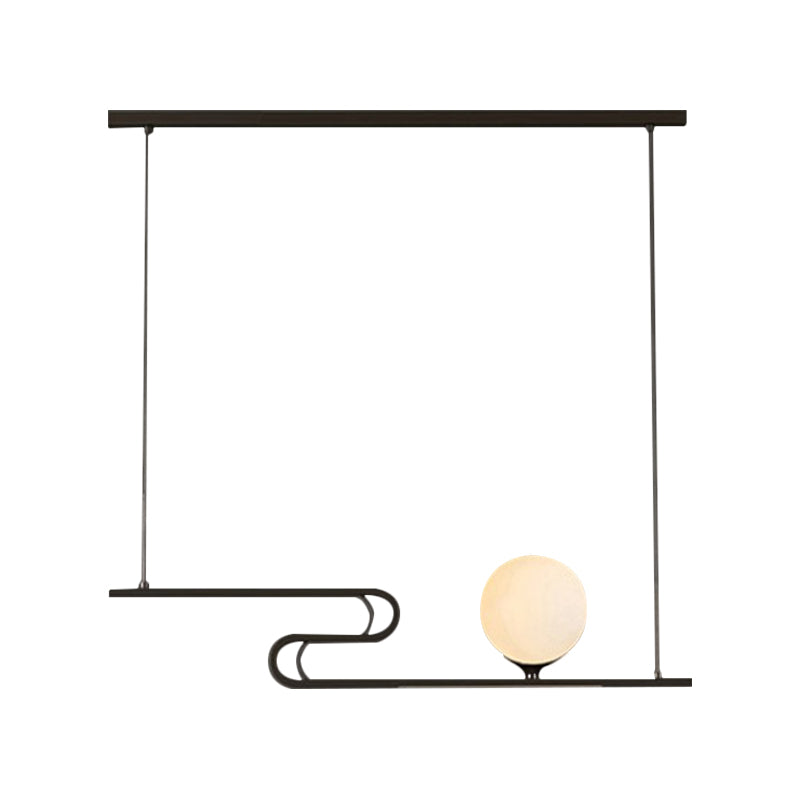 Simplicity Modo Hanging Chandelier Milky Glass 1/2-Head Dining Hall Island Lamp with Folding Line Design in Black Clearhalo 'Ceiling Lights' 'Chandeliers' 'Glass shade' 'Glass' 'Island Lights' 'Pendant Lights' Lighting' 1399235