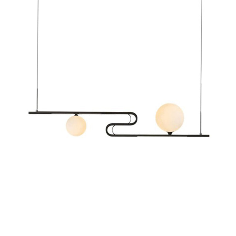 Simplicity Modo Hanging Chandelier Milky Glass 1/2-Head Dining Hall Island Lamp with Folding Line Design in Black Clearhalo 'Ceiling Lights' 'Chandeliers' 'Glass shade' 'Glass' 'Island Lights' 'Pendant Lights' Lighting' 1399239