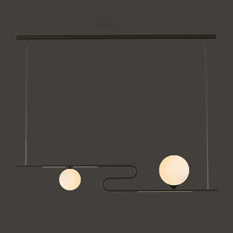 Simplicity Modo Hanging Chandelier Milky Glass 1/2-Head Dining Hall Island Lamp with Folding Line Design in Black Clearhalo 'Ceiling Lights' 'Chandeliers' 'Glass shade' 'Glass' 'Island Lights' 'Pendant Lights' Lighting' 1399240