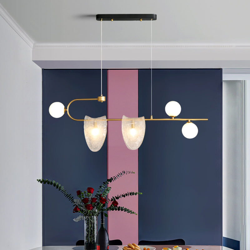 Geometric Pendant Chandelier Contemporary Clear/Pink-Blue Glass 5-Head Dining Room LED Pendulum Light Clearhalo 'Ceiling Lights' 'Chandeliers' 'Clear' 'Close To Ceiling Lights' 'Glass shade' 'Glass' 'Industrial' 'Modern Chandeliers' 'Modern' 'Tiffany' 'Traditional Chandeliers' Lighting' 1399257