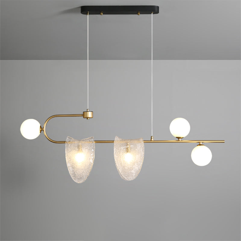 Geometric Pendant Chandelier Contemporary Clear/Pink-Blue Glass 5-Head Dining Room LED Pendulum Light Clearhalo 'Ceiling Lights' 'Chandeliers' 'Clear' 'Close To Ceiling Lights' 'Glass shade' 'Glass' 'Industrial' 'Modern Chandeliers' 'Modern' 'Tiffany' 'Traditional Chandeliers' Lighting' 1399258