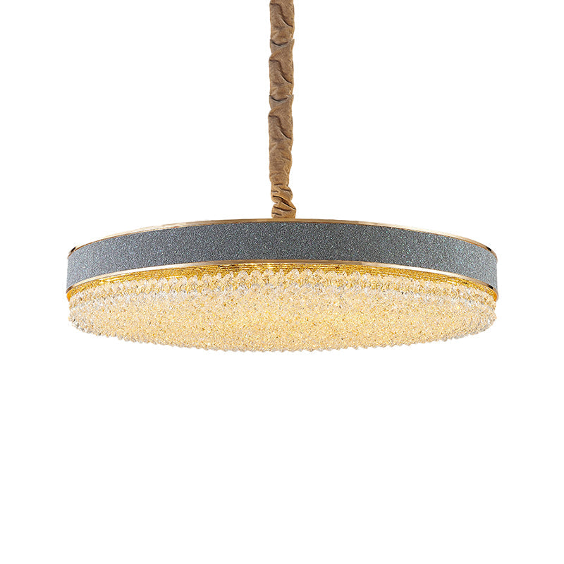 Grey Finish Round Suspension Pendant Contemporary Clear Crystal Beads 9 Bulbs Bedroom Hanging Chandelier Clearhalo 'Ceiling Lights' 'Chandeliers' 'Modern Chandeliers' 'Modern' Lighting' 1399371