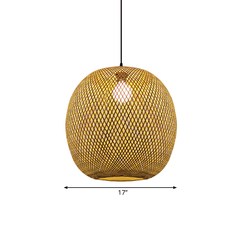 12"/17" Wide Ball Bamboo Pendant Ceiling Light Chinese 1 Light Wood/Brown Hanging Light for Kitchen Island Clearhalo 'Ceiling Lights' 'Pendant Lights' 'Pendants' Lighting' 139945