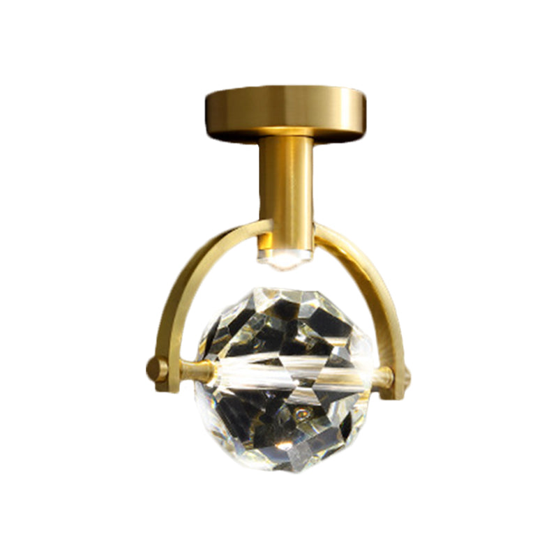 Beveled Hexahedron/Ball Clear Crystal Semi Flush Modern LED Porch Ceiling Mounted Light in Brass Clearhalo 'Ceiling Lights' 'Close To Ceiling Lights' 'Close to ceiling' 'Semi-flushmount' Lighting' 1399470