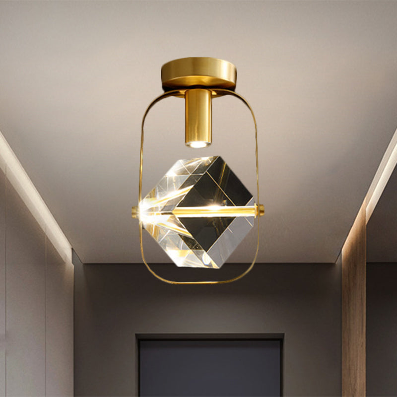 LED Ceiling Flush Mount Modern Rectangular Ring Crystal Cube Semi Flush Light Fixture in Brass Brass A Clearhalo 'Ceiling Lights' 'Close To Ceiling Lights' 'Close to ceiling' 'Semi-flushmount' Lighting' 1399483