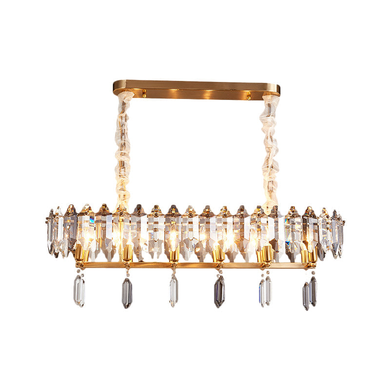 12 Heads Crystal Drops Island Lighting Modern Clear Oval Dinning Hall Hanging Island Light Clearhalo 'Ceiling Lights' 'Island Lights' Lighting' 1399774