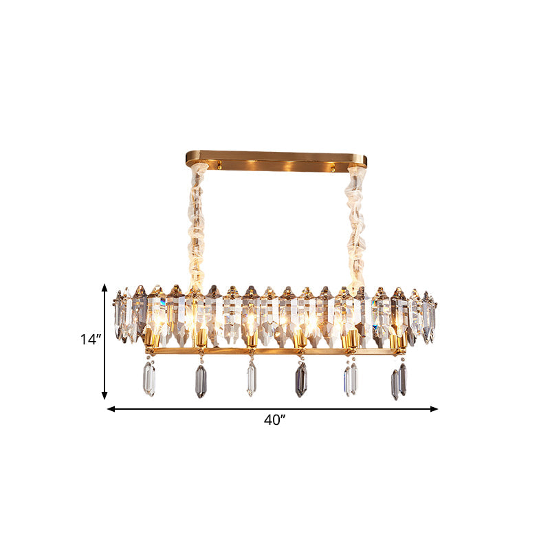 12 Heads Crystal Drops Island Lighting Modern Clear Oval Dinning Hall Hanging Island Light Clearhalo 'Ceiling Lights' 'Island Lights' Lighting' 1399775