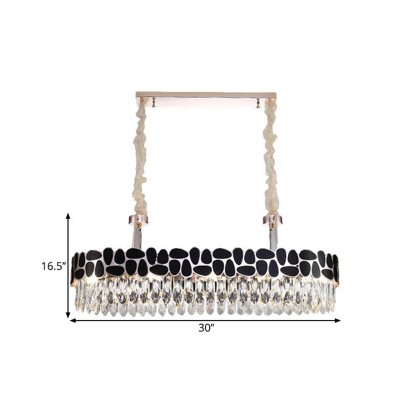 Black Finish 8 Heads Island Lamp Modern Clear Crystal Prisms Oval Island Light Fixture Clearhalo 'Ceiling Lights' 'Island Lights' Lighting' 1399805
