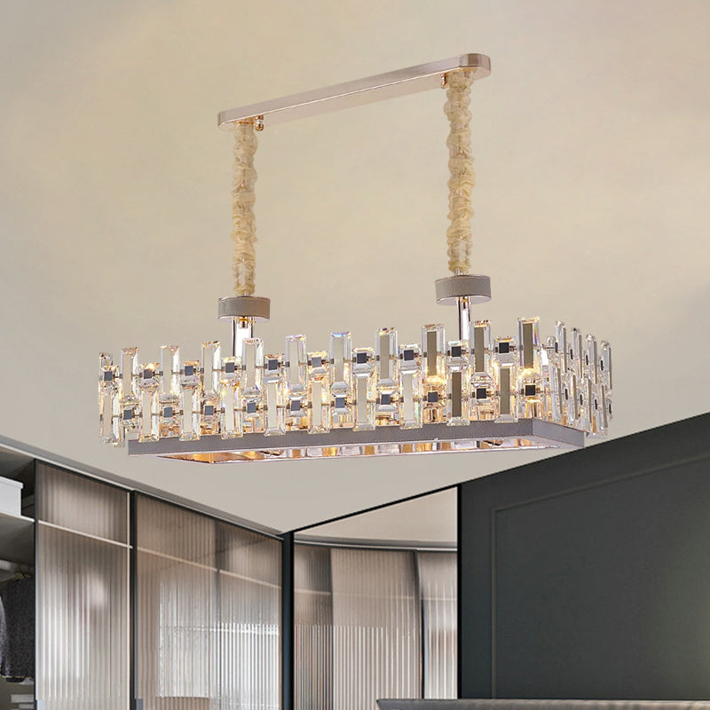 Contemporary Rectangular Hanging Island Light 12 Bulbs Clear Crystal Blocks Island Lamp in Gold Gold Clearhalo 'Ceiling Lights' 'Island Lights' Lighting' 1399806