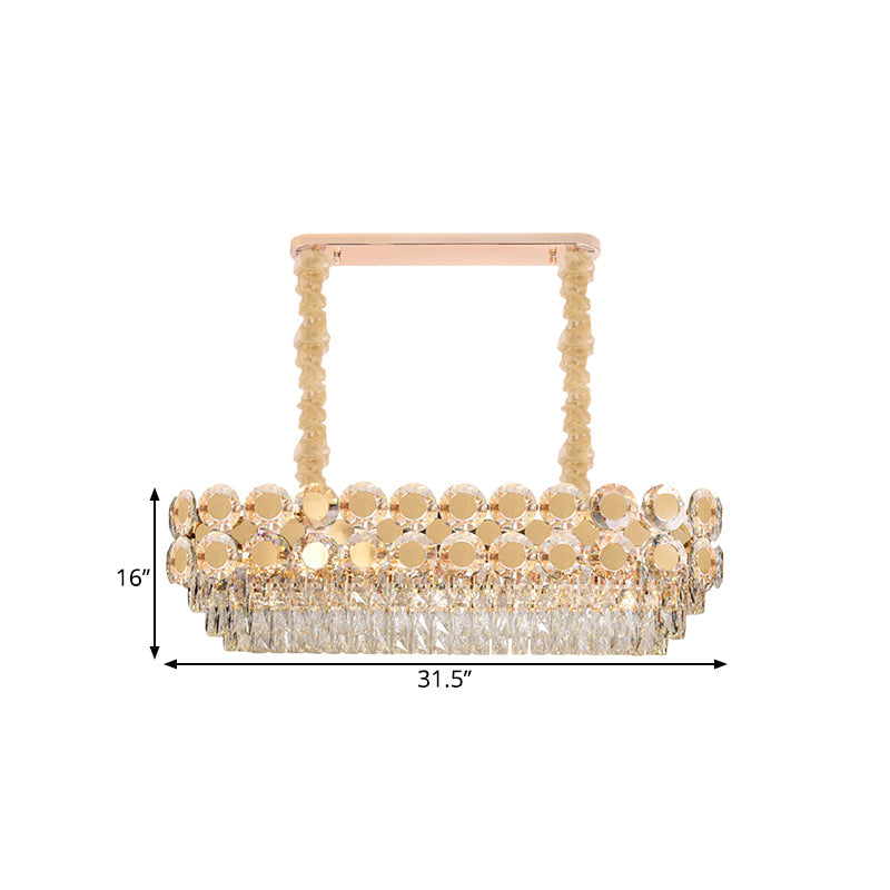 Clear Crystal Blocks Oval Island Pendant Contemporary 12 Bulbs Dinning Hall Over Island Lighting in Gold Clearhalo 'Ceiling Lights' 'Island Lights' Lighting' 1399817